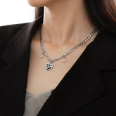 Minimalist Titanium Steel Heart Pendant Curb Chain Necklace